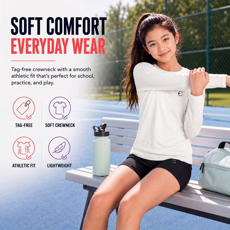 Essenclo girls long sleeve dry fit shirts 3-pack, coral / white / gray (photo 4)