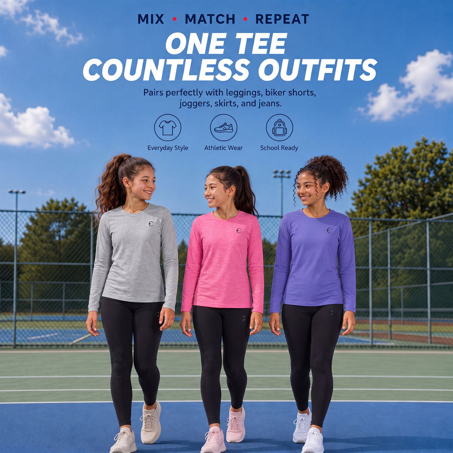 Essenclo girls long sleeve dry fit shirts 3-pack, wine / navy / black (photo 6)