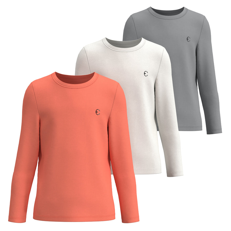 Essenclo girls long sleeve dry fit shirts 3-pack, coral / white / gray