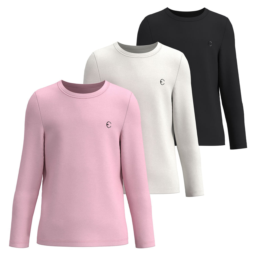 Essenclo girls long sleeve dry fit shirts 3-pack, soft pink / white / black