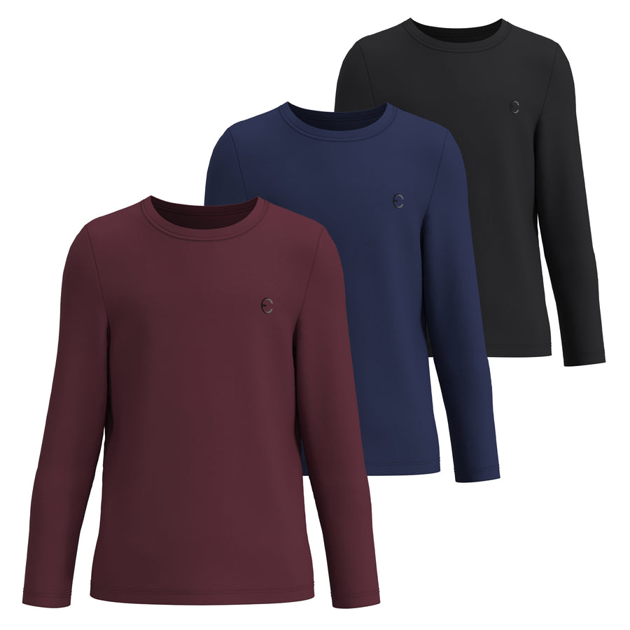 Essenclo girls long sleeve dry fit shirts 3-pack, wine / navy / black