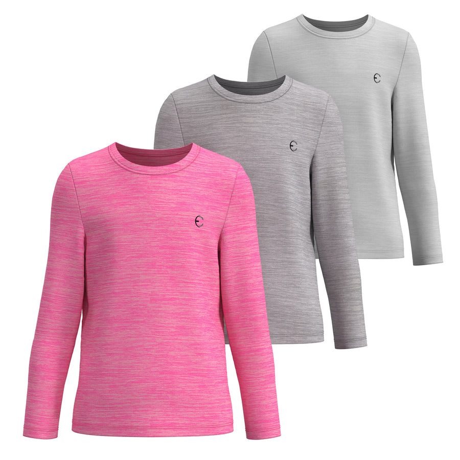 Essenclo girls long sleeve dry fit shirts 3-pack, pink / gray / light gray