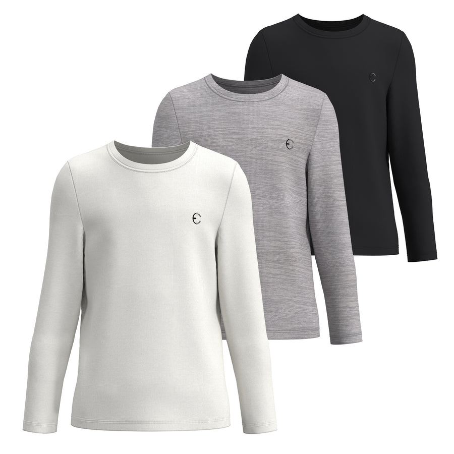 Essenclo girls long sleeve dry fit shirts 3-pack, white / gray / black