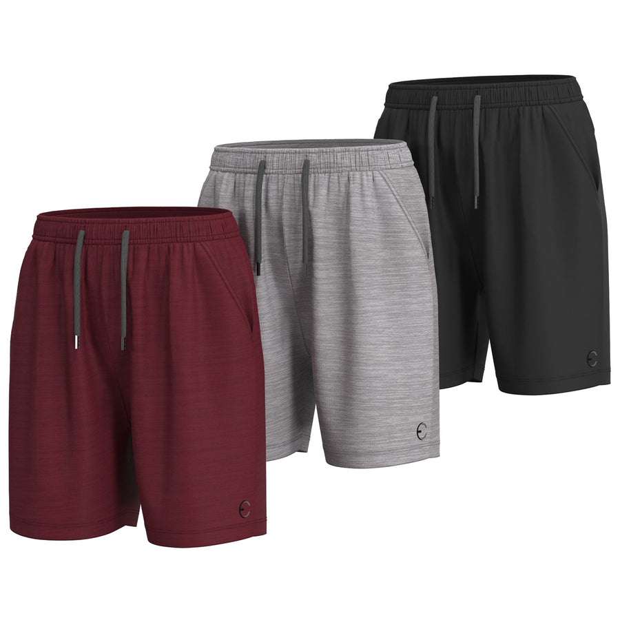 Essenclo boys basketball shorts with pockets 3-pack, wine / light gray / black