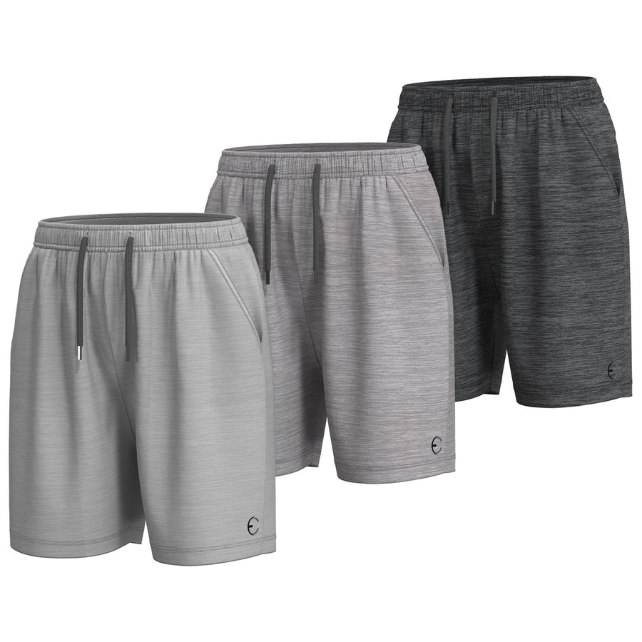 Essenclo boys basketball shorts with pockets 3-pack, light gray / gray / heather charcoal
