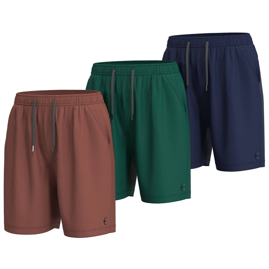 Essenclo boys basketball shorts with pockets 3-pack, brown / evergreen / navy