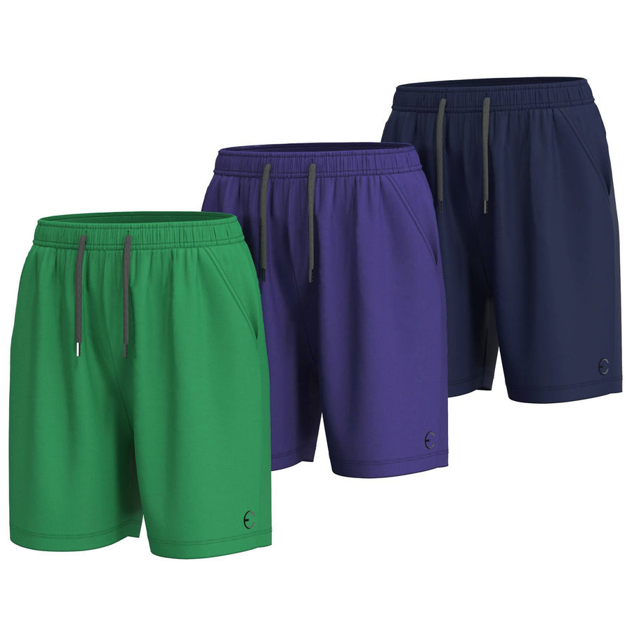 Essenclo boys basketball shorts with pockets 3-pack, kelly green / purple / navy