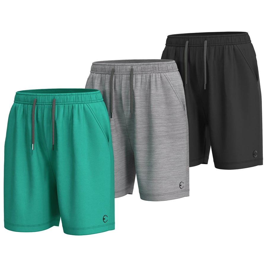Essenclo boys basketball shorts with pockets 3-pack, teal green / gray / black