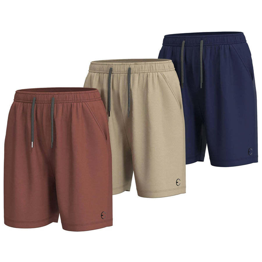 Essenclo boys basketball shorts with pockets 3-pack, brown / khaki / navy