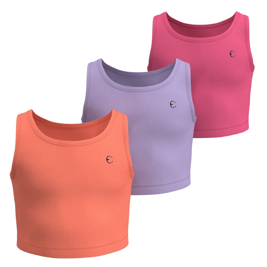 Essenclo girls athletic tank tops 3-pack, coral / lavender / pink