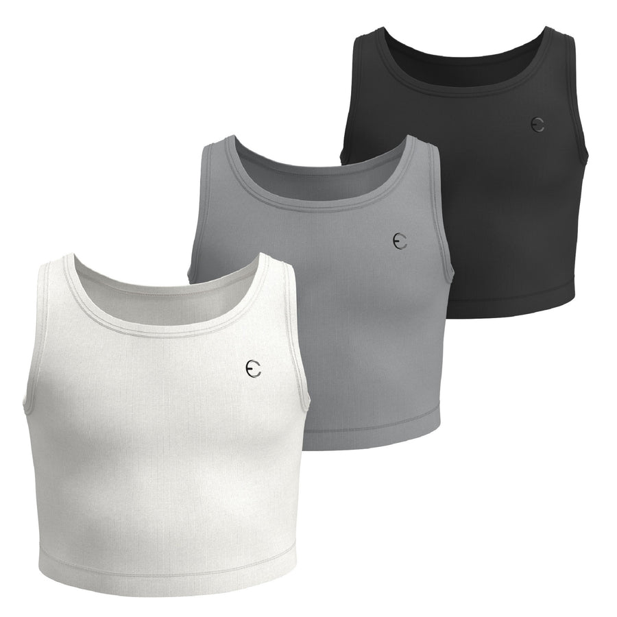 Essenclo girls athletic tank tops 3-pack, white / gray / black