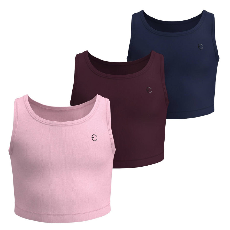 Essenclo girls athletic tank tops 3-pack, soft pink / wine / navy