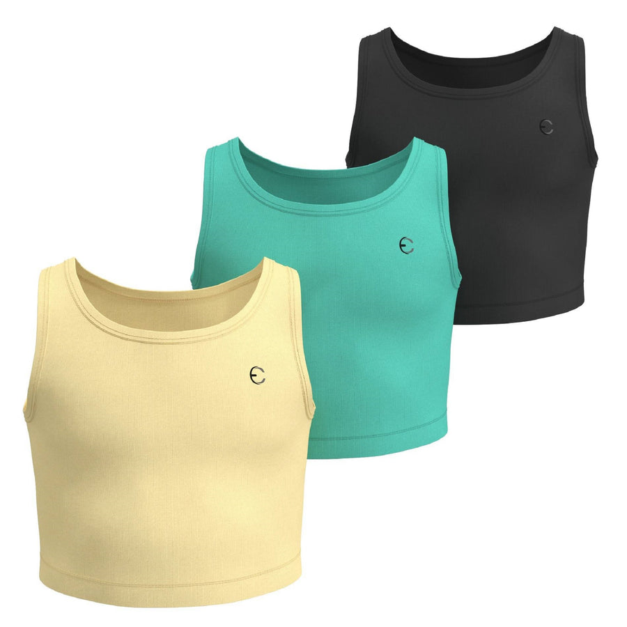 Essenclo girls athletic tank tops 3-pack, yellow / teal green / black