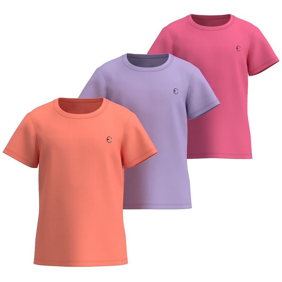 Essenclo girls dry fit crew neck T-shirts 3-pack, coral / lavender / pink