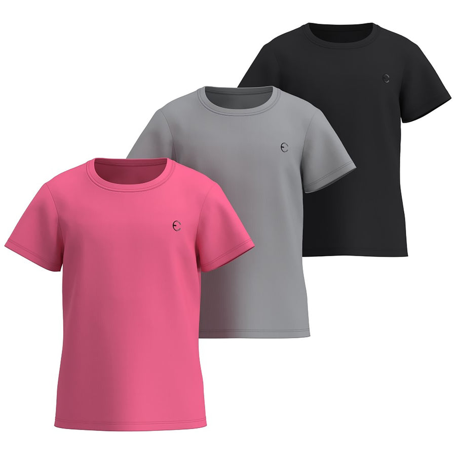 Essenclo girls dry fit crew neck T-shirts 3-pack, pink / gray / black