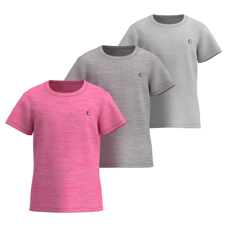 Essenclo girls dry fit crew neck T-shirts 3-pack, pink / gray / light gray