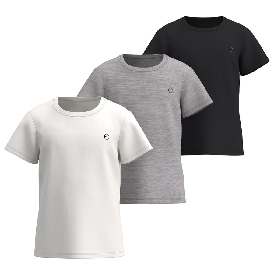 Essenclo girls dry fit crew neck T-shirts 3-pack, white / gray / black