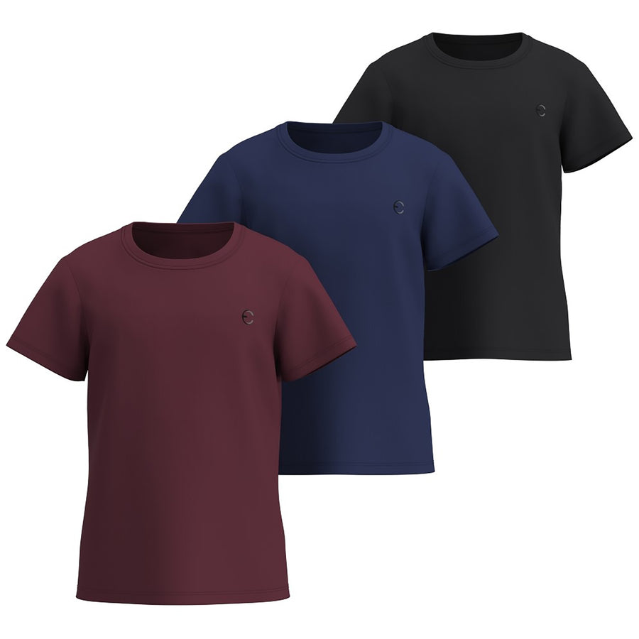Essenclo girls dry fit crew neck T-shirts 3-pack, wine / navy / black