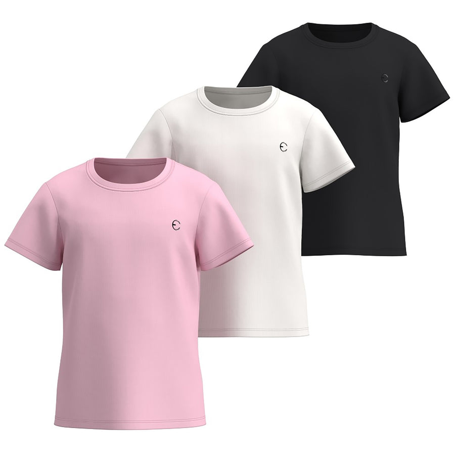 Essenclo girls dry fit crew neck T-shirts 3-pack, soft pink / white / black