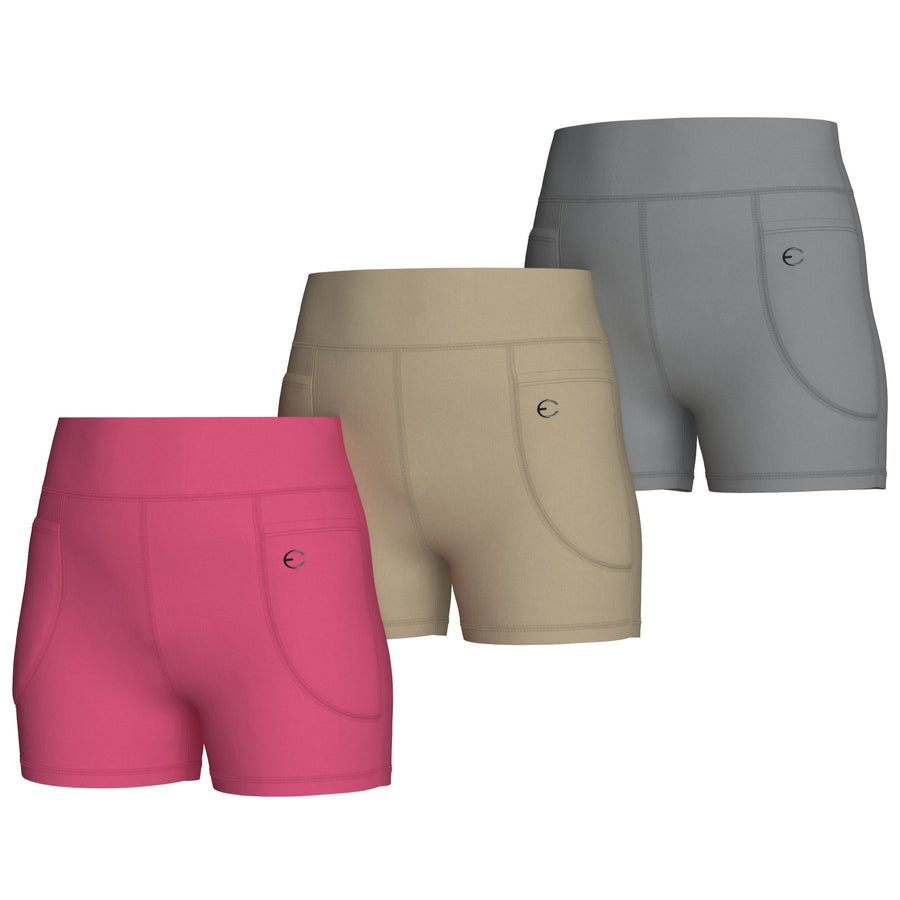 Essenclo girls high waisted biker shorts with pockets 3-pack, pink / khaki / gray