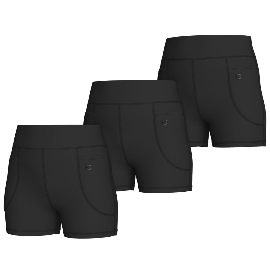 Essenclo girls high waisted biker shorts with pockets 3-pack, black