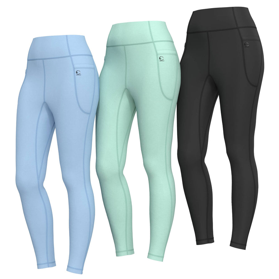 Essenclo girls high waisted leggings with pockets 3-pack, light blue / mint green / black