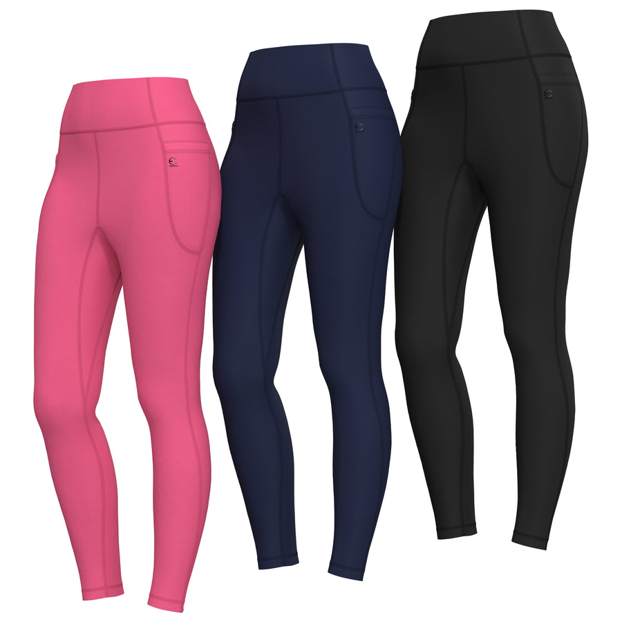 Essenclo girls high waisted leggings with pockets 3-pack, pink / navy / black