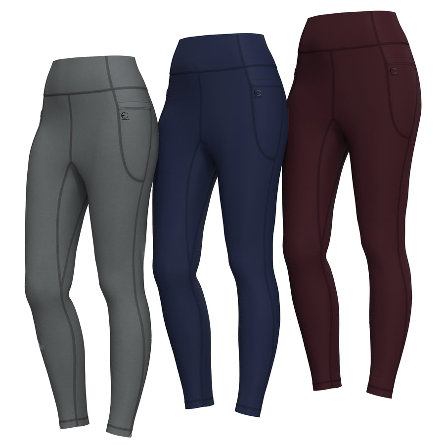 Essenclo girls high waisted leggings with pockets 3-pack, heather charcoal / navy / wine