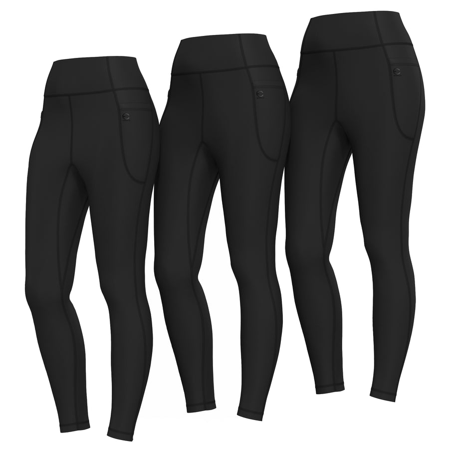 Essenclo girls high waisted leggings with pockets 3-pack, black