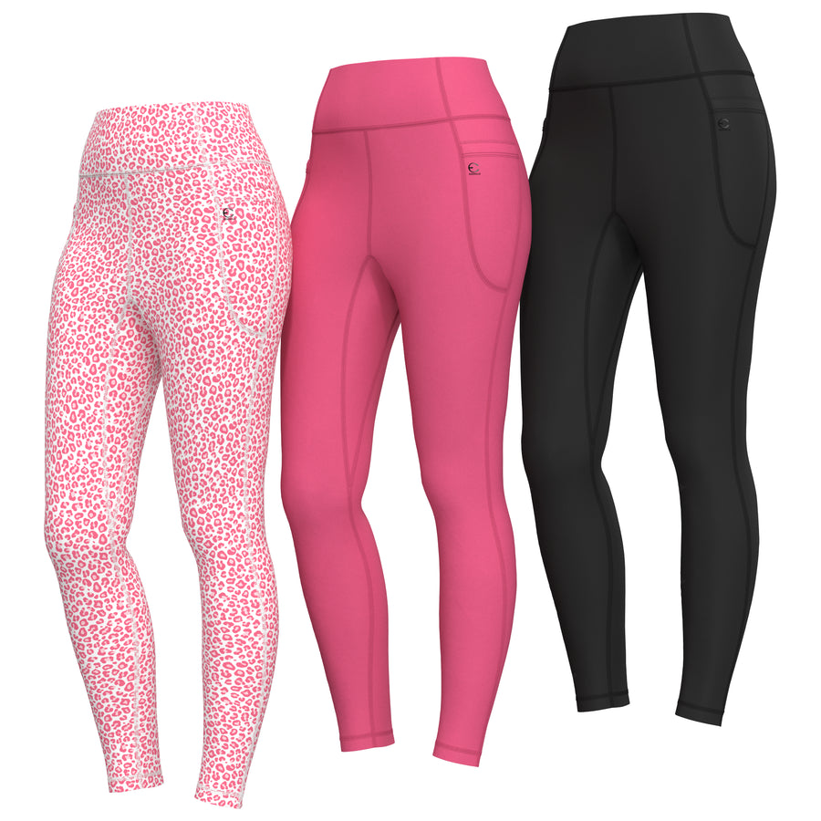 Essenclo girls high waisted leggings with pockets 3-pack, pink / black