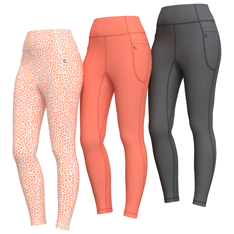 Essenclo girls high waisted leggings with pockets 3-pack, coral / heather charcoal