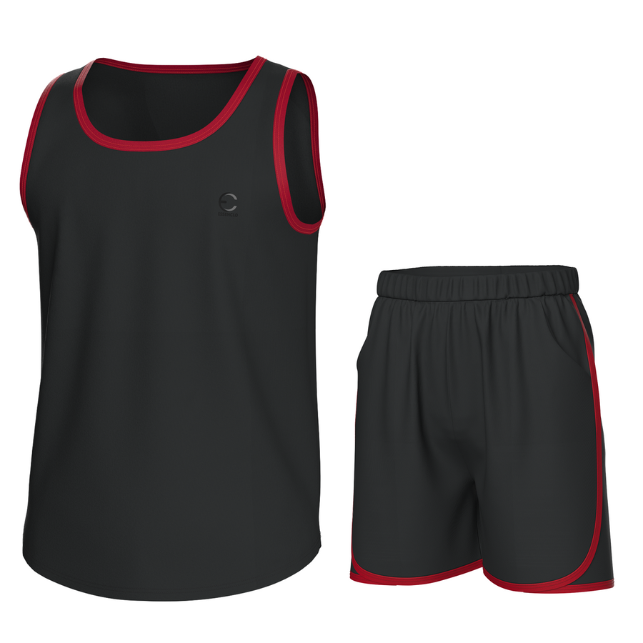 Essenclo boys athletic tank top and shorts 2-piece set, black red