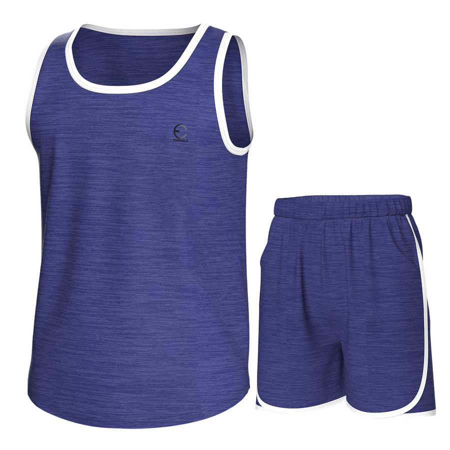 Essenclo boys athletic tank top and shorts 2-piece set, heather royal