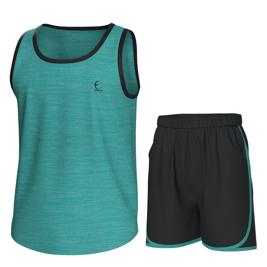 Essenclo boys athletic tank top and shorts 2-piece set, heather teal