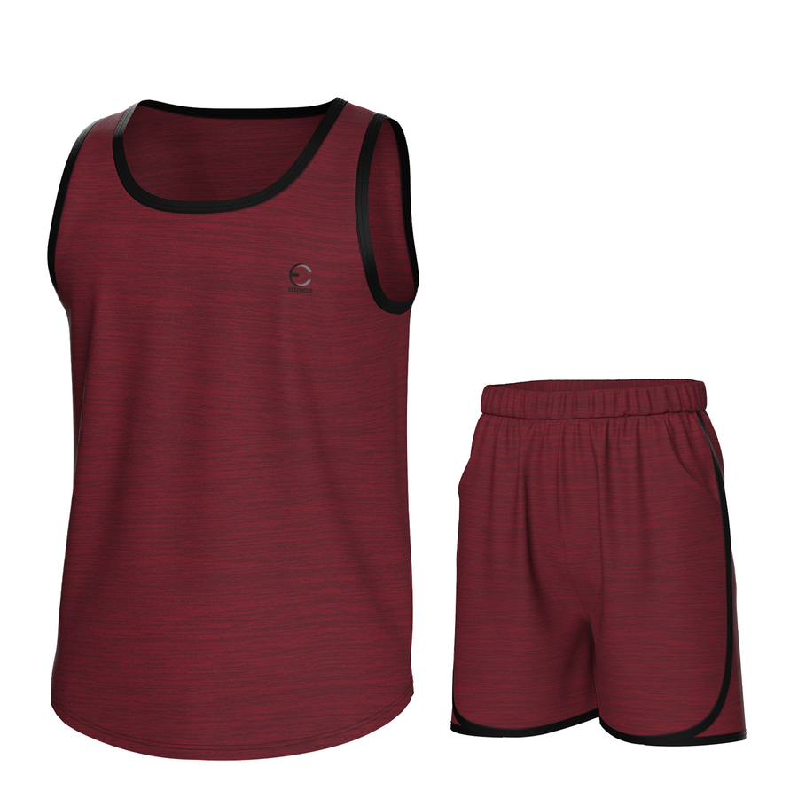 Essenclo boys athletic tank top and shorts 2-piece set, heather wine