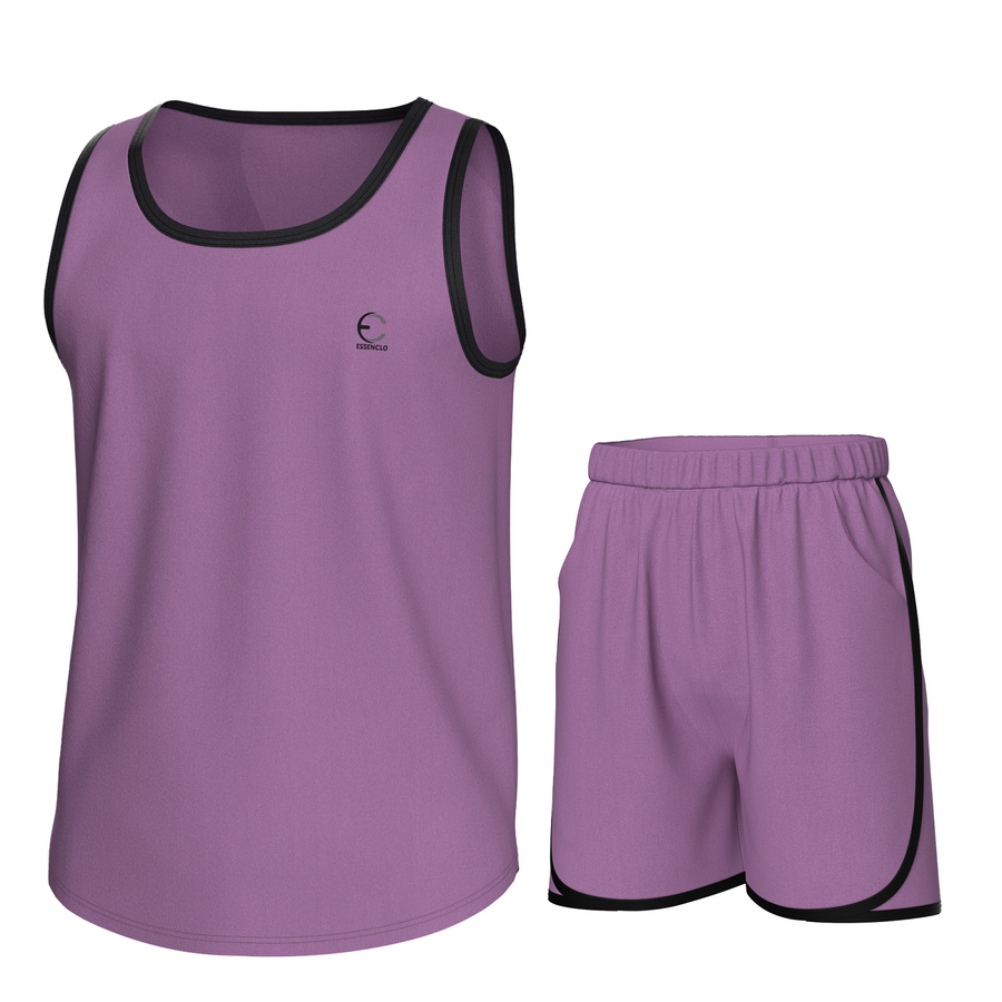 Essenclo boys athletic tank top and shorts 2-piece set, lavender