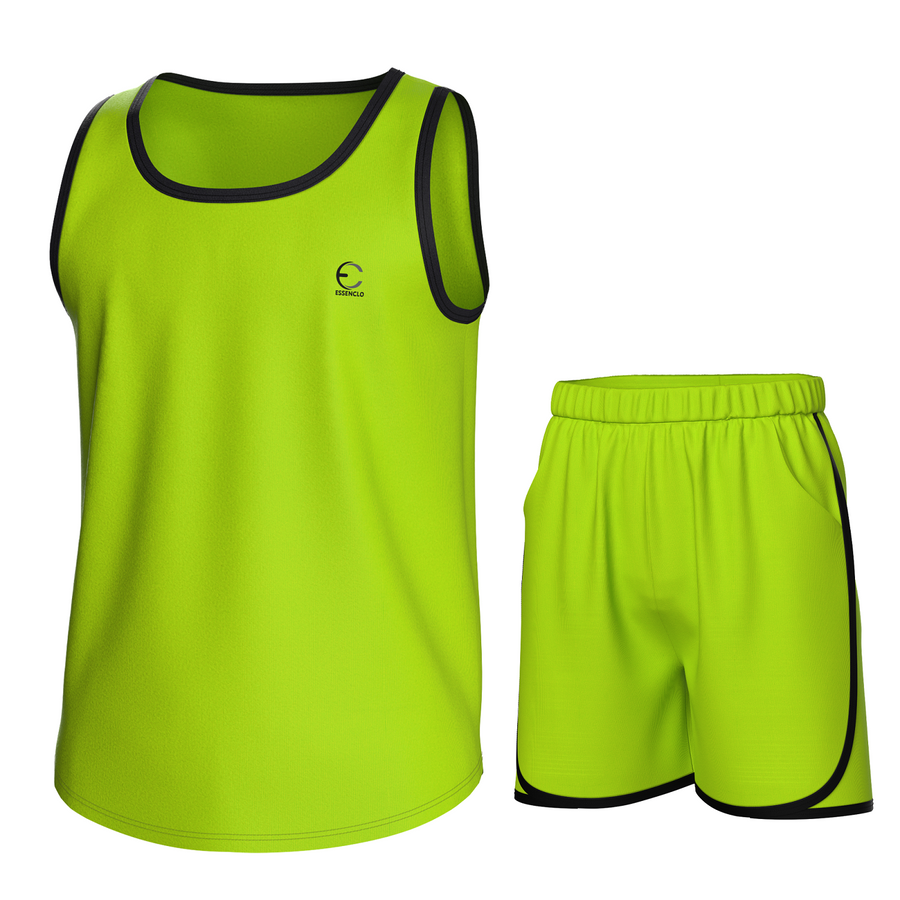 Essenclo boys athletic tank top and shorts 2-piece set, lime green