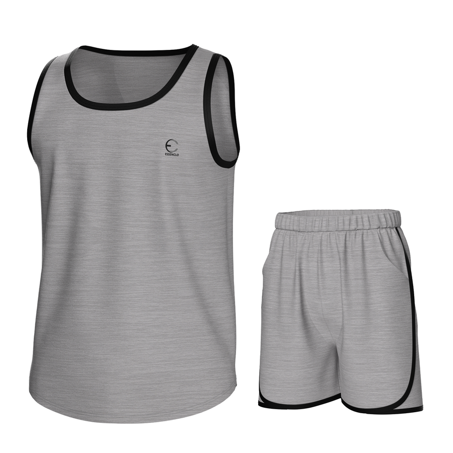 Essenclo boys athletic tank top and shorts 2-piece set, marl gray