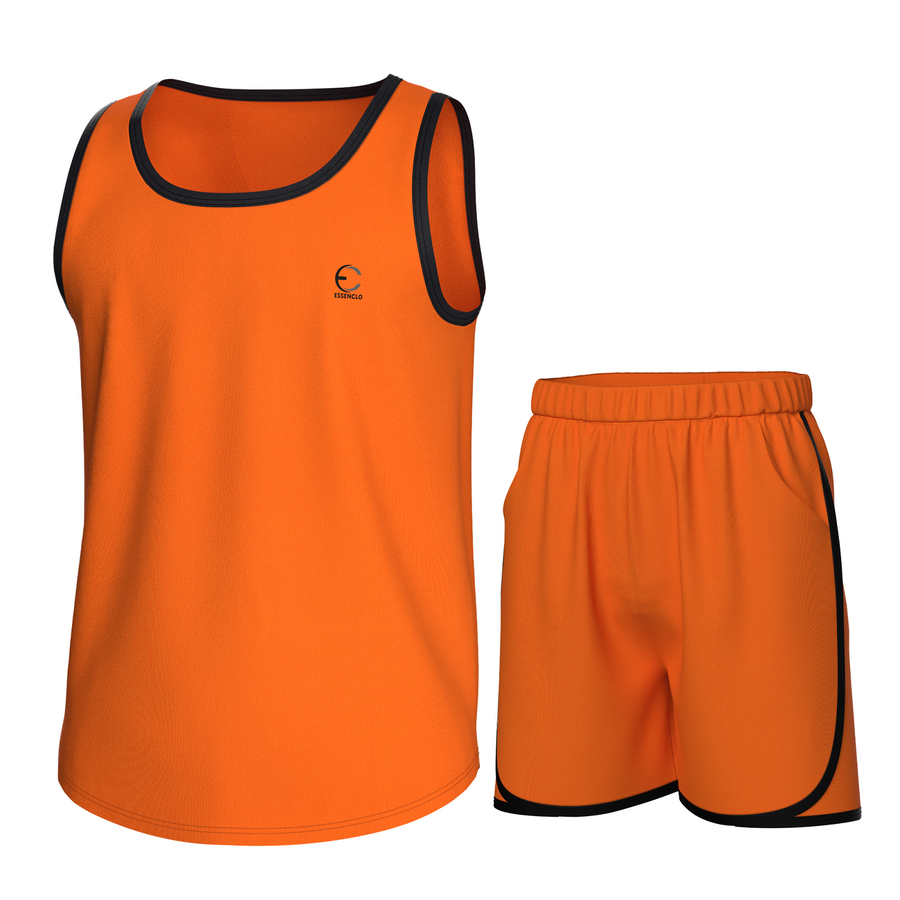 Essenclo boys athletic tank top and shorts 2-piece set, orange