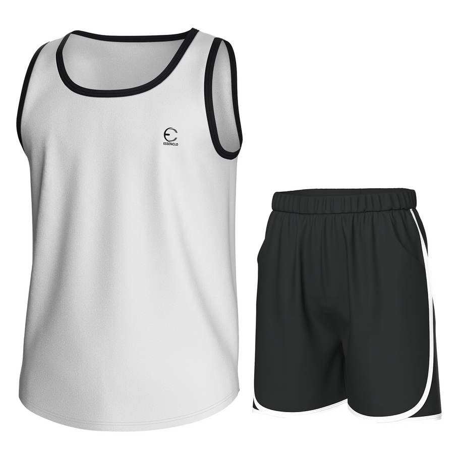 Essenclo boys athletic tank top and shorts 2-piece set, white