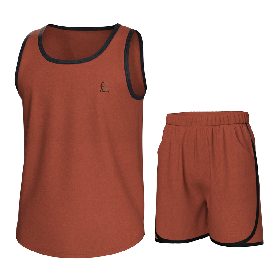 Essenclo boys athletic tank top and shorts 2-piece set, brown