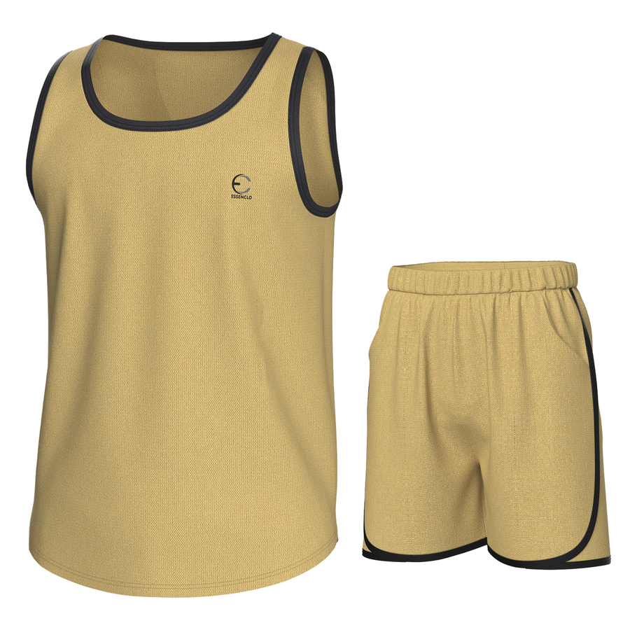 Essenclo boys athletic tank top and shorts 2-piece set, khaki