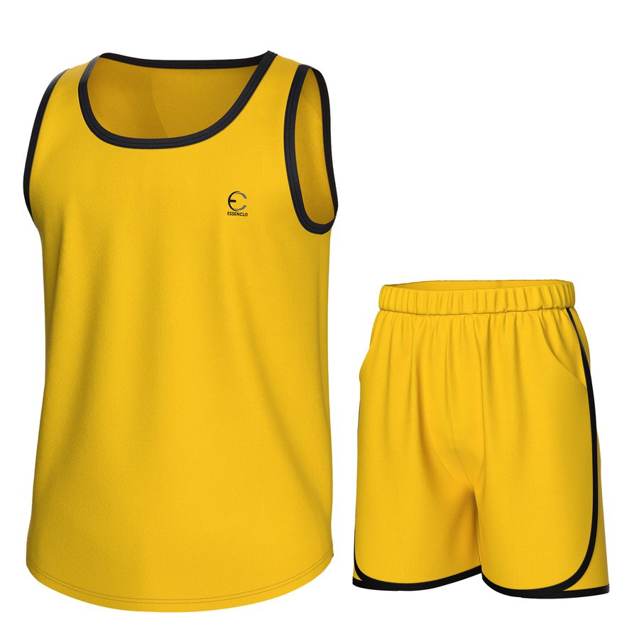 Essenclo boys athletic tank top and shorts 2-piece set, mustard