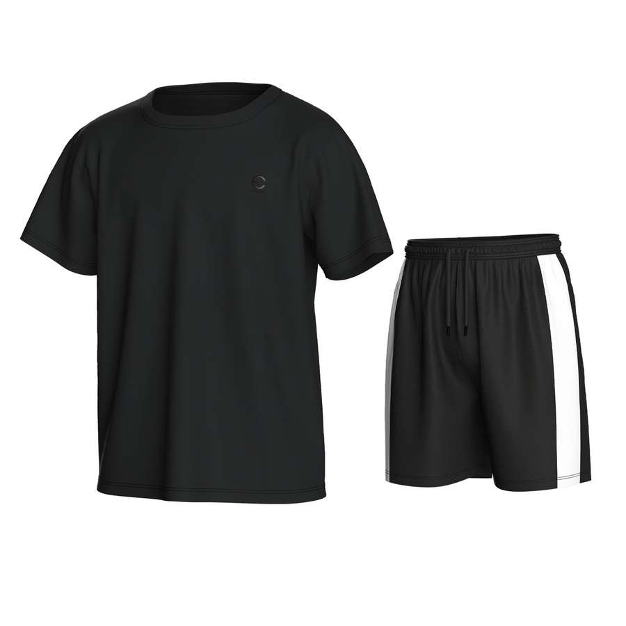 Essenclo boys athletic T-shirt and shorts 2-piece set, black white