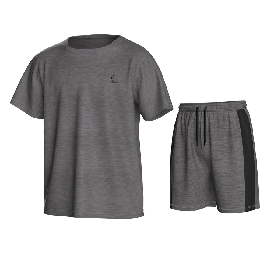 Essenclo boys athletic T-shirt and shorts 2-piece set, dark marl gray