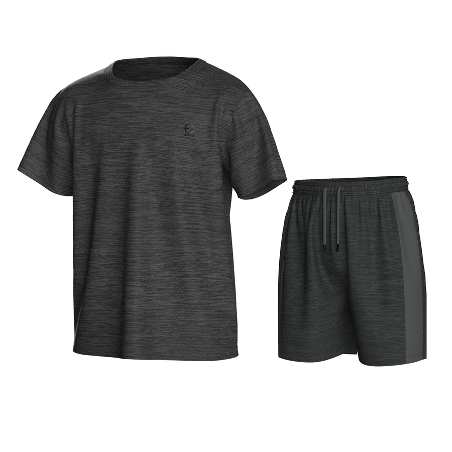 Essenclo boys athletic T-shirt and shorts 2-piece set, heather charcoal