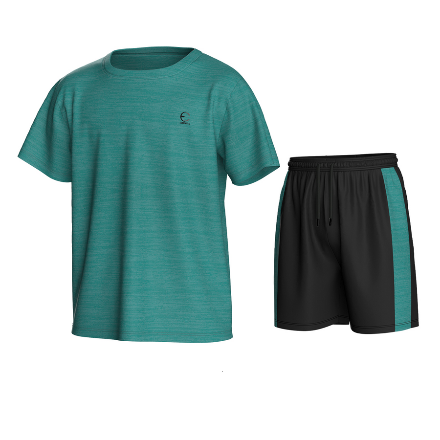 Essenclo boys athletic T-shirt and shorts 2-piece set, heather teal
