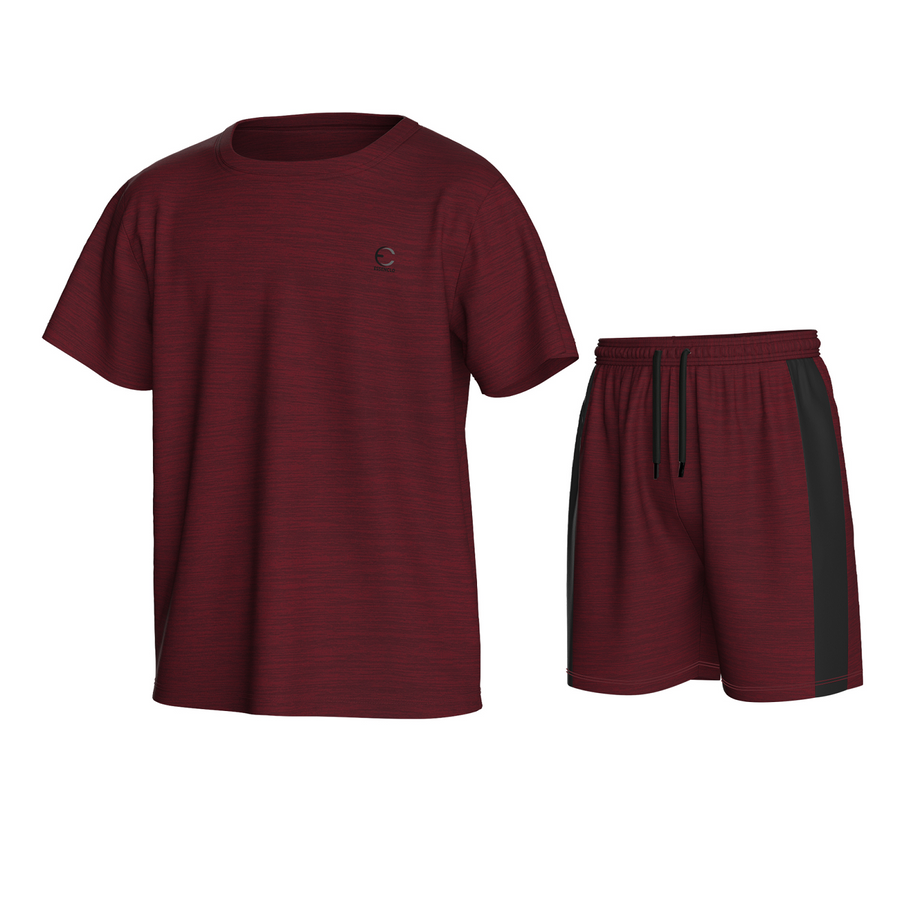 Essenclo boys athletic T-shirt and shorts 2-piece set, heather wine