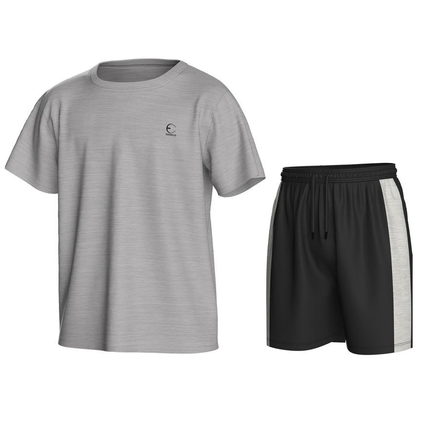 Essenclo boys athletic T-shirt and shorts 2-piece set, marl gray black