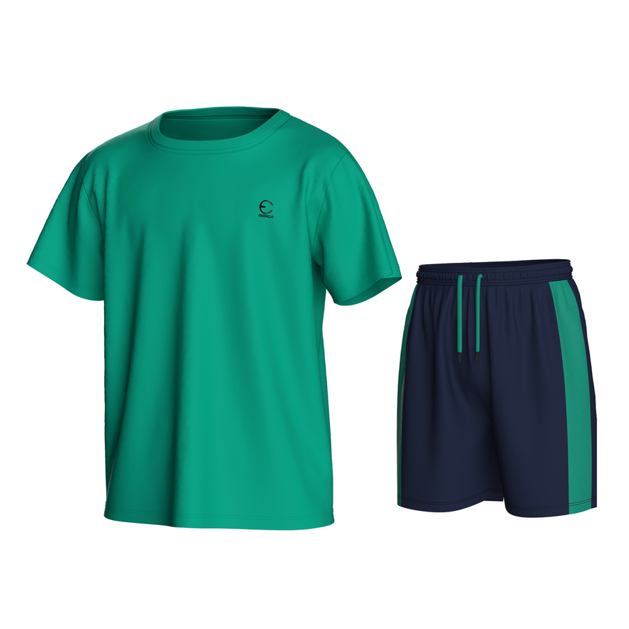 Essenclo boys athletic T-shirt and shorts 2-piece set, teal green